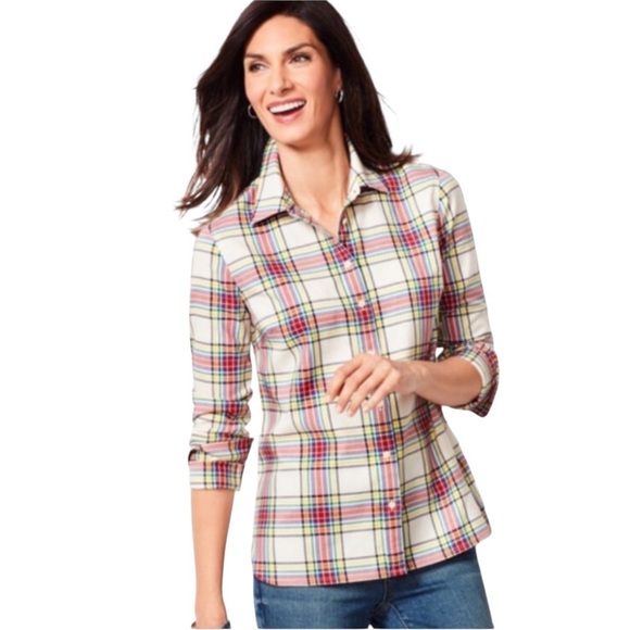 Talbots Tops - Talbots Classic Cotton Windowpane Print Shirt